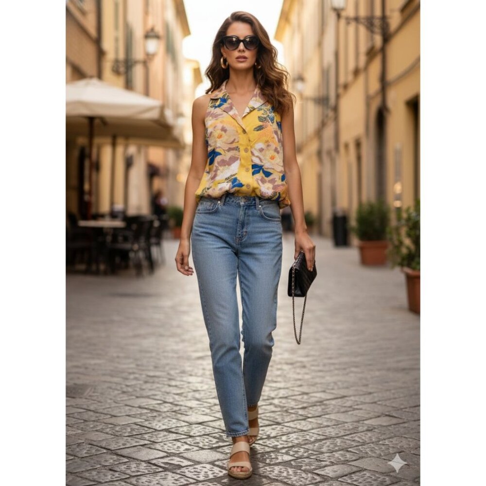 Intimately Free People Yellow Floral Mesh Bodysuit Blouse – Size S